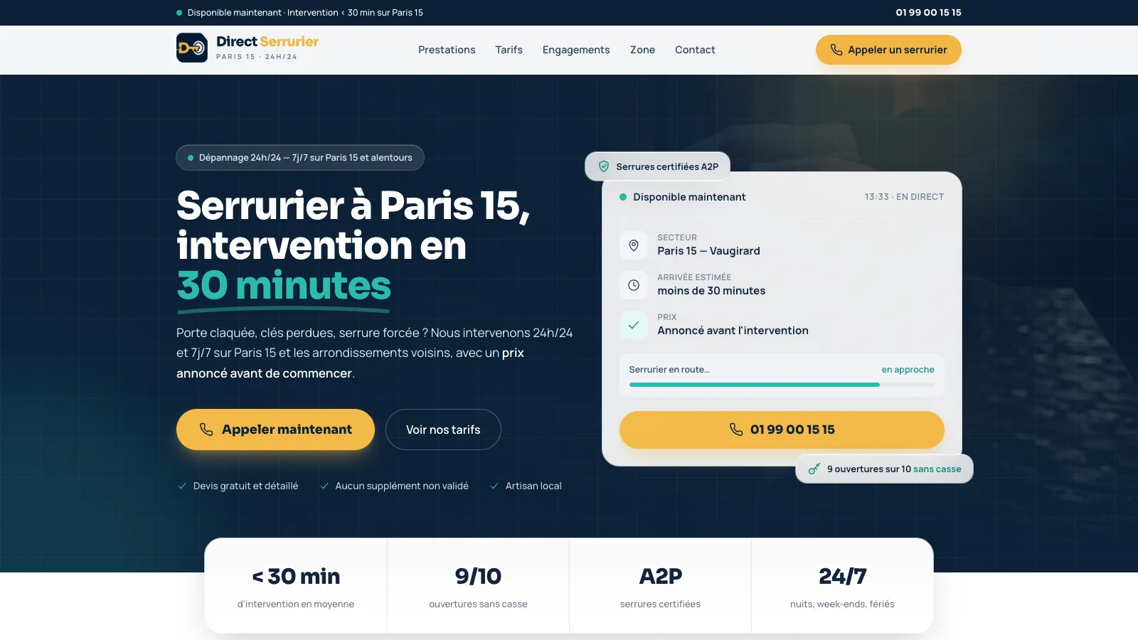 Direct Serrurier, serrurier d'urgence à Paris 15
